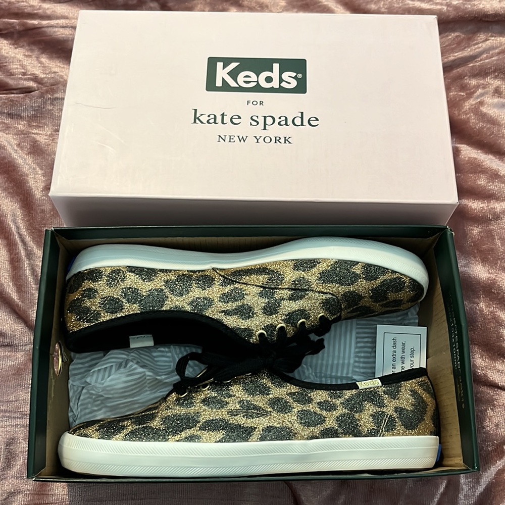 Brand New, Never Worn, Kate Spade Leopard Glitter Keds. Women’s Size 7